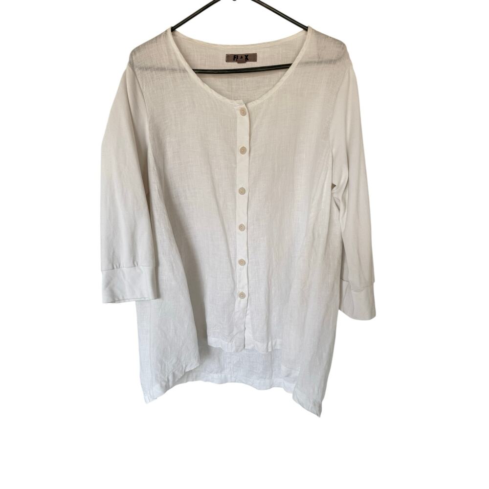 FLAX White Oversized Linen Tunic Button Up blouse shirt sz S